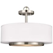James Allan Milton 16" Wide 2 Light White Linen Pendant / Semi-Flush Ceiling Fixture with Etched Glass Diffuser Brushed Nickel