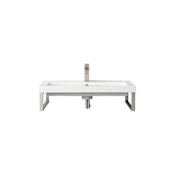 James Martin Vanities Boston 31-1/2" Rectangular Porcelain Console Bathroom Sink with Overflow and Single Faucet Hole Brushed Nickel