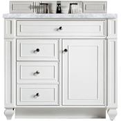 James Martin Vanities Bristol 36" Free Standing Single Basin Hardwood Vanity Set with Carrara Marble Top Bright White
