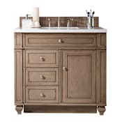 James Martin Vanities Bristol 36" Free Standing Single Basin Vanity Set with Wood Cabinet and 3cm Quartz Vanity Top Whitewashed Walnut