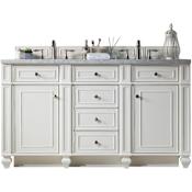 James Martin Vanities Bristol 60" Free Standing Double Basin Hardwood Vanity Set with Carrara Marble Top Bright White