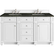 James Martin Vanities Bristol 60" Free Standing Double Basin Hardwood Vanity Set with Solid Surface Top and Rectangular Sinks Bright White