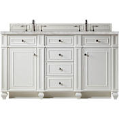 James Martin Vanities Bristol 60" Free Standing Double Basin Hardwood Vanity Set with Victorian Silver Stone Composite Top and Rectangular Sinks Bright White