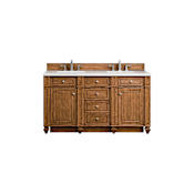 James Martin Vanities Bristol 60" Free Standing Double Basin Vanity Set with Wood Cabinet and 3cm Quartz Vanity Top Saddle Brown