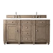 James Martin Vanities Bristol 60" Free Standing Double Basin Vanity Set with Wood Cabinet and 3cm Quartz Vanity Top Whitewashed Walnut