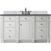 James Martin Vanities Bristol 60" Free Standing Single Basin Hardwood Vanity Set with Charcoal Soapstone Quartz Top Bright White