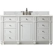 James Martin Vanities Bristol 60" Free Standing Single Basin Hardwood Vanity Set with Eternal Jasmine Pearl Stone Composite Top and Rectangular Sink Bright White