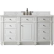 James Martin Vanities Bristol 60" Free Standing Single Basin Hardwood Vanity Set with Victorian Silver Stone Composite Top and Rectangular Sink Bright White