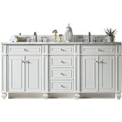 James Martin Vanities Bristol 72" Free Standing Double Basin Hardwood Vanity Set with Carrara Marble Top Bright White
