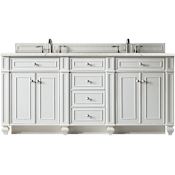 James Martin Vanities Bristol 72" Free Standing Double Basin Hardwood Vanity Set with Eternal Jasmine Pearl Quartz Top Bright White