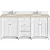 James Martin Vanities Bristol 72" Free Standing Double Basin Hardwood Vanity Set with Solid Surface Top and Rectangular Sinks Bright White