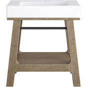 James Martin Vanities Auburn 31-1/2" Rectangular Hardwood and Stone Composite Console Bathroom Sink with Single Faucet Hole Weathered Timber