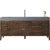 James Martin Vanities Linear 72" Single Basin Poplar Wood Vanity Set with Stone Composite Top with USB/Electrical Outlets Mid Century Walnut