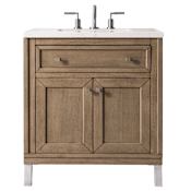 James Martin Vanities Chicago 30" Single Basin Wood Vanity Set with Classic White Quartz Vanity Top White Washed Walnut
