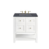 James Martin Vanities Breckenridge 30" Free Standing Single Basin Poplar Wood Vanity Set with Quartz Top and Rectangular Sink Bright White