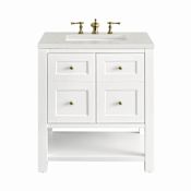 James Martin Vanities Breckenridge 30" Free Standing Single Basin Poplar Wood Vanity Set with Quartz Top and Rectangular Sink Bright White