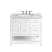 James Martin Vanities Breckenridge 36" Free Standing Single Basin Poplar Wood Vanity Set with Marble Top and Rectangular Sink Bright White