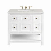 James Martin Vanities Breckenridge 36" Free Standing Single Basin Poplar Wood Vanity Set with Quartz Top and Rectangular Sink Bright White