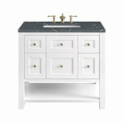 James Martin Vanities Breckenridge 36" Free Standing Single Basin Poplar Wood Vanity Set with Quartz Top and Rectangular Sink Bright White