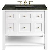 James Martin Vanities Breckenridge 36" Free Standing Single Basin Hardwood Vanity Set with Solid Surface Top, Rectangular Sink, USB Port(s), and Electrical Outlet(s) Bright White