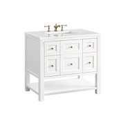 James Martin Vanities Breckenridge 36" Free Standing Single Basin Poplar Wood Vanity Set with Quartz Top and Rectangular Sink Bright White