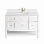 James Martin Vanities Breckenridge 48" Free Standing Single Basin Poplar Wood Vanity Set with Quartz Top and Rectangular Sink Bright White