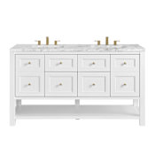 James Martin Vanities Breckenridge 60" Free Standing Double Basin Poplar Wood Vanity Set with Marble Top and Rectangular Sinks Bright White
