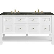 James Martin Vanities Breckenridge 60" Free Standing Double Basin Vanity Set with Solid Surface Top, Rectangular Sinks, USB Port(s), and Electrical Outlet(s) Bright White