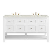 James Martin Vanities Breckenridge 60" Free Standing Double Basin Poplar Wood Vanity Set with Quartz Top and Rectangular Sinks Bright White