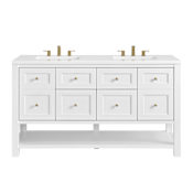 James Martin Vanities Breckenridge 60" Free Standing Double Basin Poplar Wood Vanity Set with Quartz Top and Rectangular Sinks Bright White