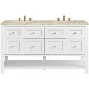 James Martin Vanities Breckenridge 60" Free Standing Double Basin Vanity Set with Solid Surface Top, Rectangular Sinks, USB Port(s), and Electrical Outlet(s) Bright White