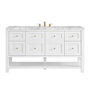James Martin Vanities Breckenridge 60" Free Standing Single Basin Poplar Wood Vanity Set with Marble Top and Rectangular Sink Bright White