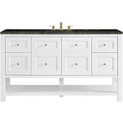 James Martin Vanities Breckenridge 60" Free Standing Single Basin Vanity Set with Solid Surface Top, Rectangular Sink, USB Port(s), and Electrical Outlet(s) Bright White