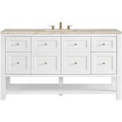 James Martin Vanities Breckenridge 60" Free Standing Single Basin Vanity Set with Solid Surface Top, Rectangular Sink, USB Port(s), and Electrical Outlet(s) Bright White