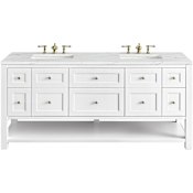 James Martin Vanities Breckenridge 72" Free Standing Double Basin Hardwood Vanity Set with Ethereal Noctis Quartz Stone Composite Top, Rectangular Sinks, and FreePower Bright White