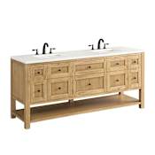 James Martin Vanities Breckenridge 72" Free Standing Double Basin Poplar Wood Vanity Set with Quartz Top and Rectangular Sinks Light Natural Oak
