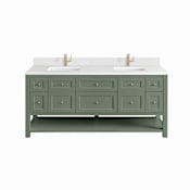 James Martin Vanities Breckenridge 72" Free Standing Double Basin Poplar Wood Vanity Set with Quartz Top and Rectangular Sinks Smokey Celadon