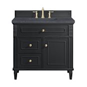 James Martin Vanities Lorelai 36" Single Basin Wood Vanity Set with 3cm Charcoal Soapstone Silestone Quartz Vanity Top and Rectangular Sink - 8" Faucet Centers Black Onyx