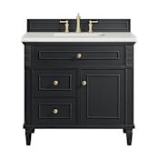 James Martin Vanities Lorelai 36" Single Basin Wood Vanity Set with 3cm Lime Delight Silestone Quartz Vanity Top, Rectangular Sink and Electrical Outlet - 8" Faucet Centers Black Onyx