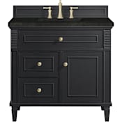 James Martin Vanities Lorelai 36" Free Standing Single Basin Hardwood Vanity Set with Solid Surface Top, Rectangular Sink, USB Port(s), and Electrical Outlet(s) Black Onyx