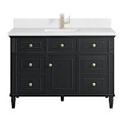 James Martin Vanities Lorelai 48" Single Basin Wood Vanity Set with 3cm White Zeus Silestone Quartz Vanity Top, Rectangular Sink and Electrical Outlet - Single Faucet Hole Black Onyx