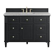 James Martin Vanities Lorelai 48" Single Basin Wood Vanity Set with 3cm Eternal Jasmine Pearl Silestone Quartz Vanity Top and Rectangular Sink - 8" Faucet Centers Black Onyx