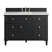 James Martin Vanities Lorelai 48" Single Basin Wood Vanity Set with 3cm Lime Delight Silestone Quartz Vanity Top, Rectangular Sink and Electrical Outlet - 8" Faucet Centers Black Onyx