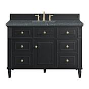 James Martin Vanities Lorelai 48" Single Basin Wood Vanity Set with 3cm Parisien Bleu Silestone Quartz Vanity Top, Rectangular Sink and Outlet - 8" Faucet Centers Black Onyx