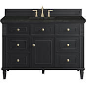 James Martin Vanities Lorelai 48" Free Standing Single Basin Hardwood Vanity Set with Solid Surface Top, Rectangular Sink, USB Port(s), and Electrical Outlet(s) Black Onyx