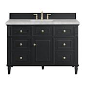 James Martin Vanities Lorelai 48" Single Basin Wood Vanity Set with 3cm Victorian Silver Silestone Quartz Vanity Top and Rectangular Sink - 8" Faucet Centers Black Onyx
