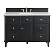 James Martin Vanities Lorelai 48" Single Basin Wood Vanity Set with 3cm White Zeus Silestone Quartz Vanity Top, Rectangular Sink and Electrical Outlet - 8" Faucet Centers Black Onyx