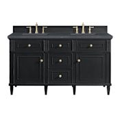 James Martin Vanities Lorelai 60" Double Basin Wood Vanity Set with 3cm Charcoal Soapstone Silestone Quartz Vanity Top and Rectangular Sinks - 8" Faucet Centers Black Onyx