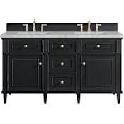 James Martin Vanities Lorelai 60" Free Standing Double Basin Hardwood Vanity Set with Victorian Silver Stone Composite Top, Rectangular Sinks, and FreePower Black Onyx