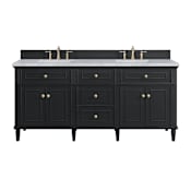 James Martin Vanities Lorelai 72" Double Basin Wood Vanity Set with 3cm Carrara White Marble Vanity Top, Rectangular Sinks and Electrical Outlet - 8" Faucet Centers Black Onyx